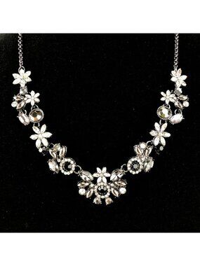 Kohls Metal Necklace Dark Silver Tone Clear & Black Rhinestone